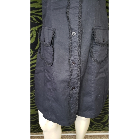 Black s/s button up dress w/ pockets size medium - Picture 3 of 4